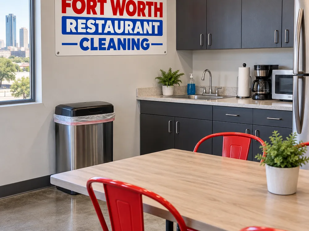 Back-of-house dish area with floor scrubber, wet recovery equipment, and safety signage staged for cleaning